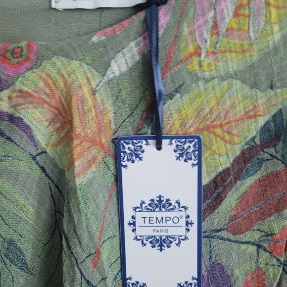 NEW TEMPO PARIS Vintage Cotton Gauze Dress Olive Floral Size L - Picture 6 of 8